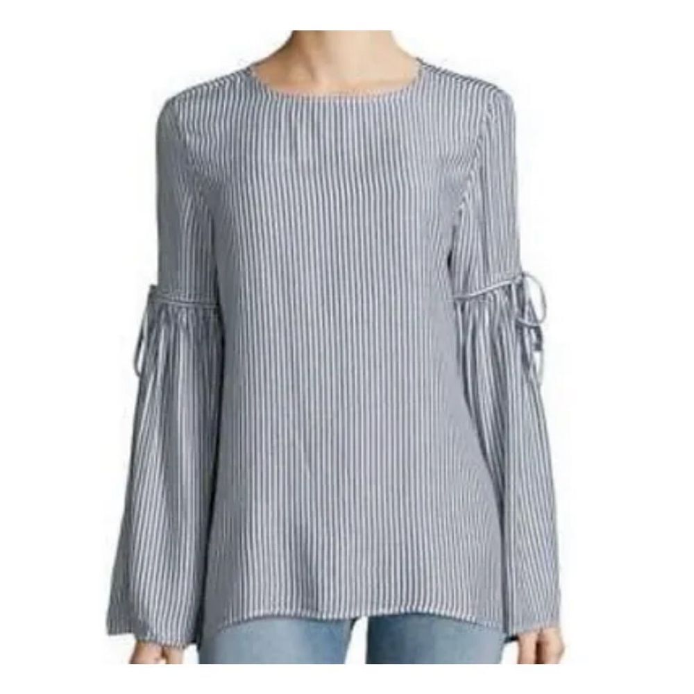 Beach Lunch Lounge Womens Blue White Striped Flowy Top Bell Sleeve Size L